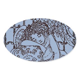 WEEPING GUARDIAN ANGEL, CEMETERY MOURNING SYMPATHY OVAL STICKER