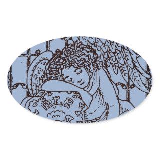 WEEPING GUARDIAN ANGEL, CEMETERY MOURNING SYMPATHY OVAL STICKER