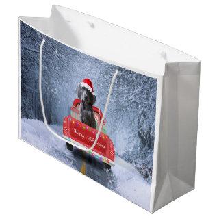 Weimaraner Dog in Snow sitting in Christmas Truck  Large Gift Bag