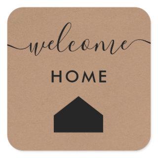 Welcome Home Label, Realtor Client Gift Tag, Kraft Square Sticker