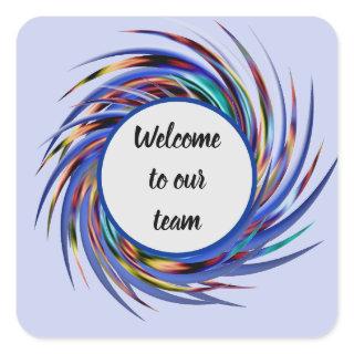 Welcome to Our Team Blue Gray Spiral Pattern Square Sticker