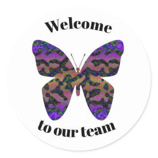 Welcome to Our Team Vibrant Butterfly New Employee Classic Round Sticker