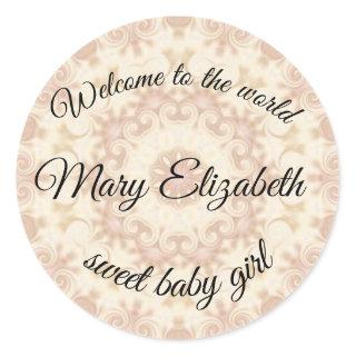 welcome to the world sweet baby girl classic round sticker