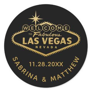 Welcome to Vegas Sign Black with Gold Classic Round Sticker