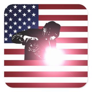 Welder and American Flag Square Sticker