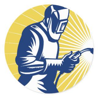 welder welding  worker retro classic round sticker