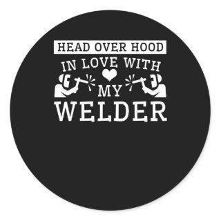 Welder Wife Girlfriend Head Over Hood Love Classic Round Sticker