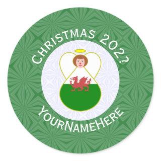 Welsh Angel Christmas Flag Personalized  Classic Round Sticker