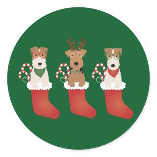Welsh Wire Fox Terrier Dogs Christmas Classic Round Sticker
