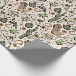 Western Americana Laughing Cowboy Skull and Cactus