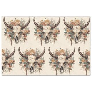Western Boho Bull Skull Floral Decoupage Tissue Paper