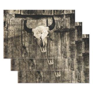 Western Bull Skull Vintage Barn Brown Wood Rustic  Sheets