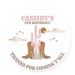 Western Country Cowgirl Birthday Thank You Classic Round Sticker