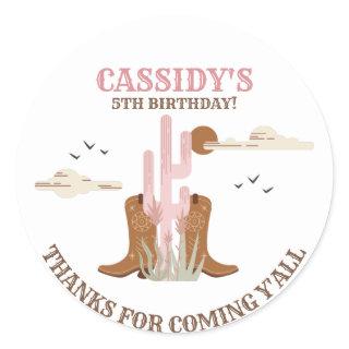 Western Country Cowgirl Birthday Thank You Classic Round Sticker