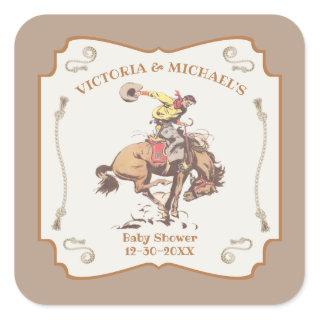 Western Cowboy Bucking Bronco Square Sticker