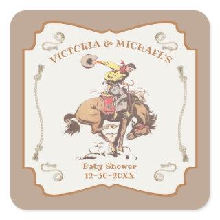 Western Cowboy Bucking Bronco Square Sticker