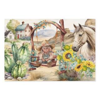 Western decoupage - cute cowgirl on country swing  sheets