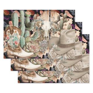 Western decoupage - skull cowboy boots cactus  sheets