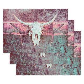 Western Grunge Texture Rustic Teal Bull Skull  Sheets