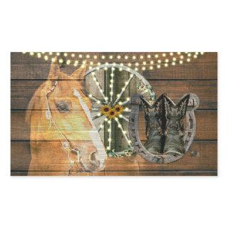 Western Horse Horseshoe Wagon Wheel Cowboy Boots Rectangular Sticker