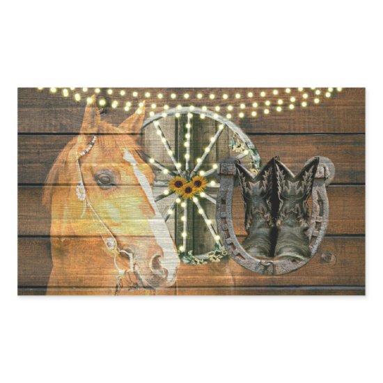 Western Horse Horseshoe Wagon Wheel Cowboy Boots Rectangular Sticker
