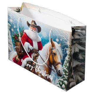 Western Santa Claus Riding a Horse Christmas Large Gift Bag