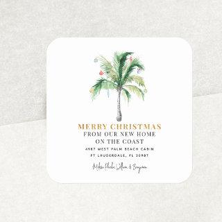 We've Moved Christmas Holidays Palm Tree Moving Square Sticker