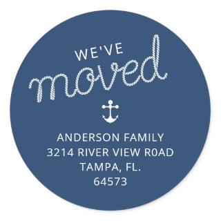 We've Moved Nautical Anchor Moving Classic Round Sticker