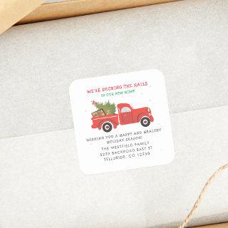 We've Moved New Address Red Truck Christmas Moving Square Sticker