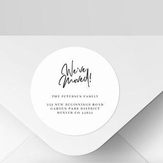 We've moved simple black white new address classic round sticker