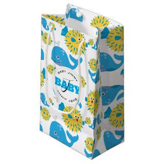 Whale & Blowfish Cartoon Baby Monogram Pattern Small Gift Bag