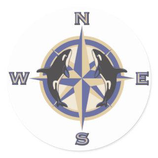 Whale Compass Rose Classic Round Sticker