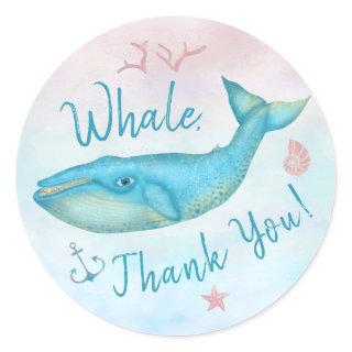 Whale Thank You Nautical Beach Teal Blue Ocean Sea Classic Round Sticker