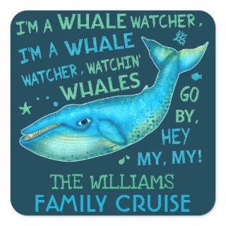 Whale Watching Family Vacation Cruise Personalized Square Sticker