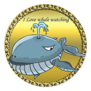 whale watching for giant floating blue whales classic round sticker
