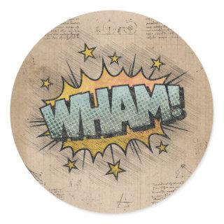 WHAM! Vintage Comic Book Steampunk Pop Art Classic Round Sticker