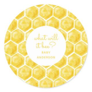 What Will it Bee? Yellow Neutral Baby Shower Classic Round Sticker
