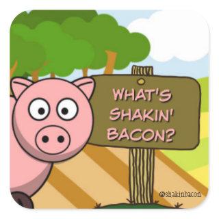 WHAT'S SHAKIN BACON CUTE PIG SQUARE STICKER