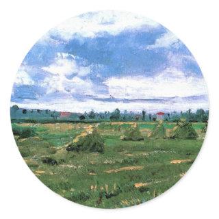 Wheat Fields with Haystacks by Vincent van Gogh Classic Round Sticker