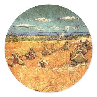 Wheat Stacks with Reaper by Vincent van Gogh Classic Round Sticker