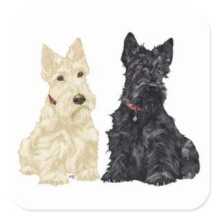 Wheaten and Black Scottish Terriers Square Sticker