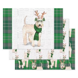 Wheaten Terrier Christmas Dog and Green Plaid  Sheets