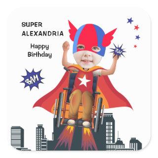 Wheelchair Superhero Flying Hero Girl Birthday Square Sticker