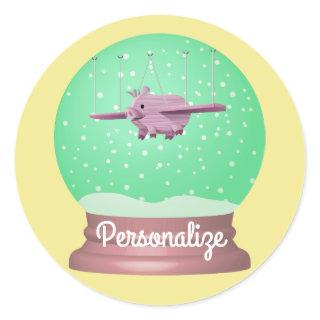 When pigs fly snow globe cute unique  classic round sticker