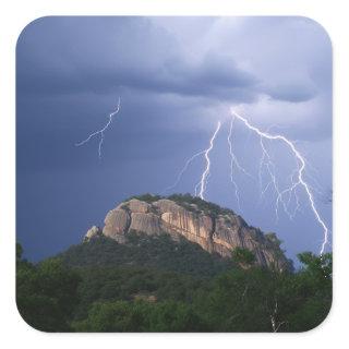 When thunder meets mountain under blue skies. square sticker
