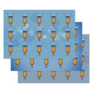Whimsical Abstract Owls Blue Eyes Colorful Feather  Sheets