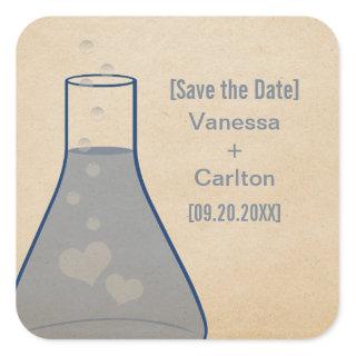 Whimsical Beaker Save the Date Stickers, Blue Square Sticker
