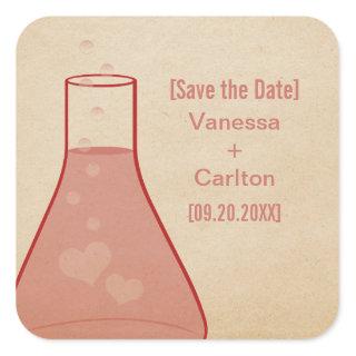 Whimsical Beaker Save the Date Stickers, Red Square Sticker