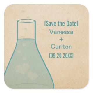 Whimsical Beaker Save the Date Stickers, Teal Square Sticker