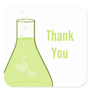 Whimsical Beaker Thank You Stickers, Green Square Sticker
